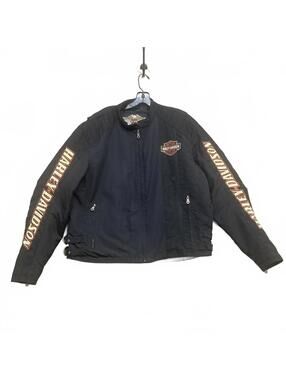 VTG Harley-Davidson Black Nylon Moto Jacket Quilted Lining Zip Pockets Men XL